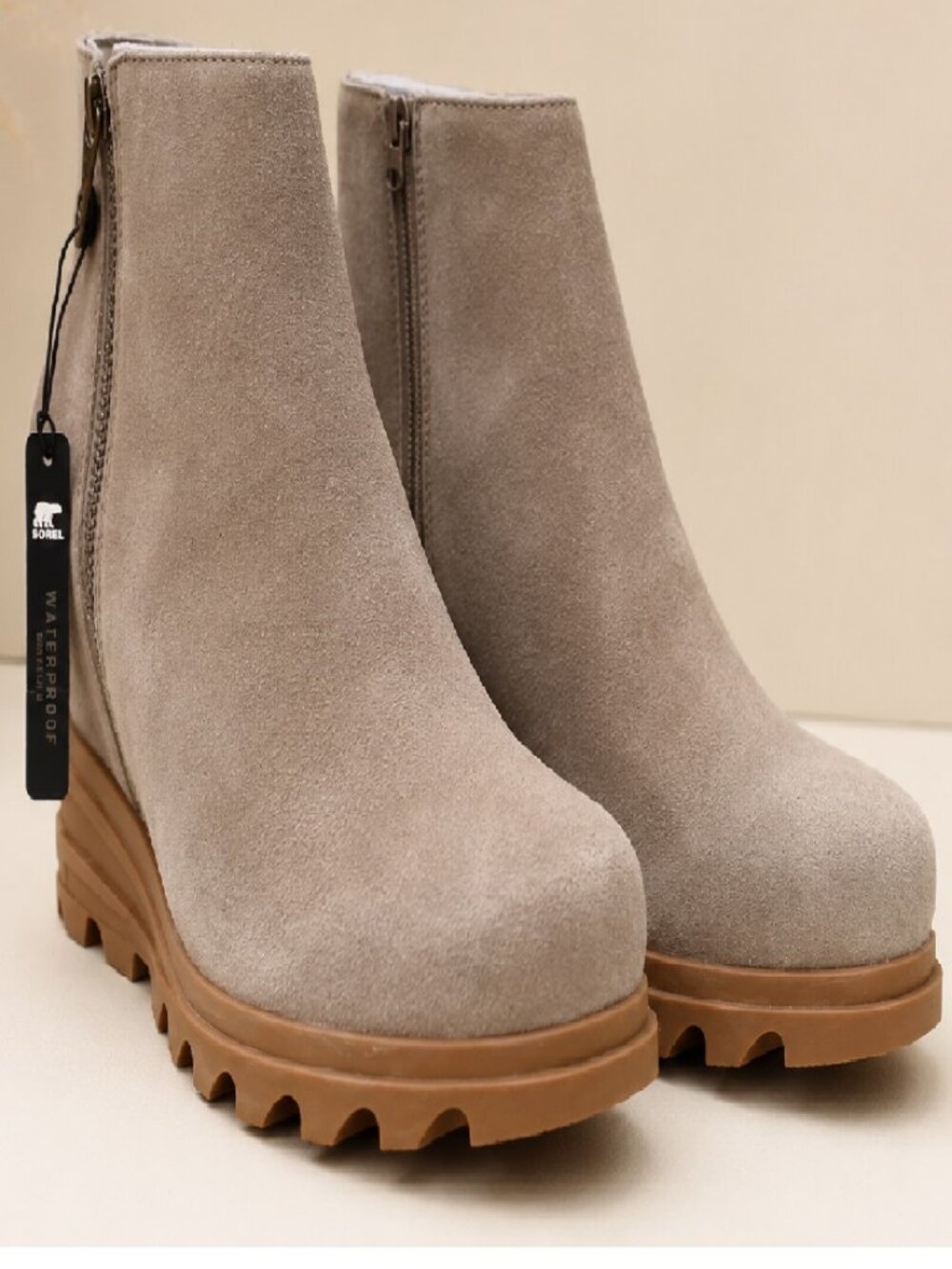 SOREL Women’s Taupe Suede Wedge Ankle Boots — Style NL4370-264